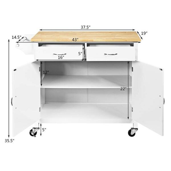 Rolling Kitchen Buffet Cart, Wood Utility Kitchen Storage Island Cart